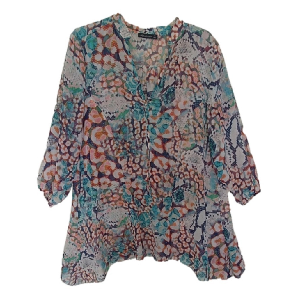 Miraclesuit Tunic Top Womens Medium Multicolor Snakeskin Print Sheer Sharkbite